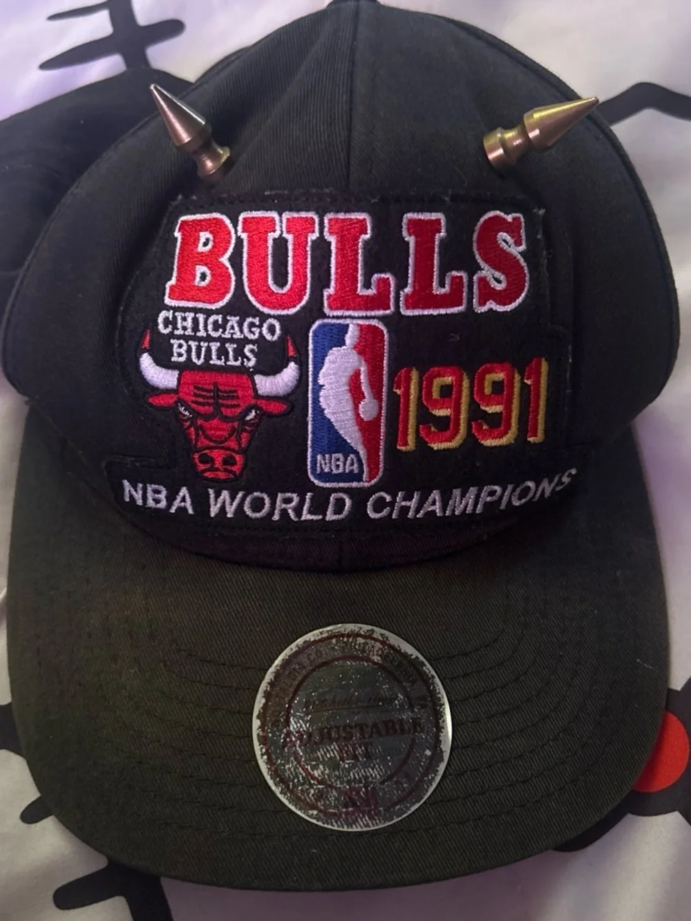 NBA Chicago Bulls Black 1991 Championship Patch Cap with Spike Accents